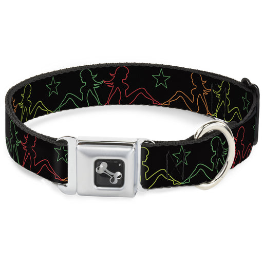 Dog Bone Seatbelt Buckle Collar - Mud Flap Girls w/Star Outline Black/Multi Color Seatbelt Buckle Collars Buckle-Down   