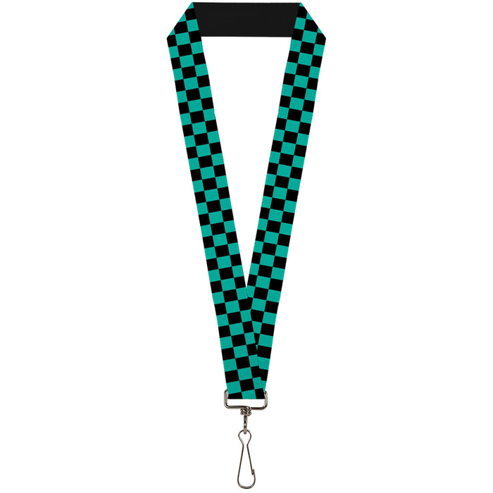 Lanyard - 1.0" - Checker Black Teal Lanyards Buckle-Down   