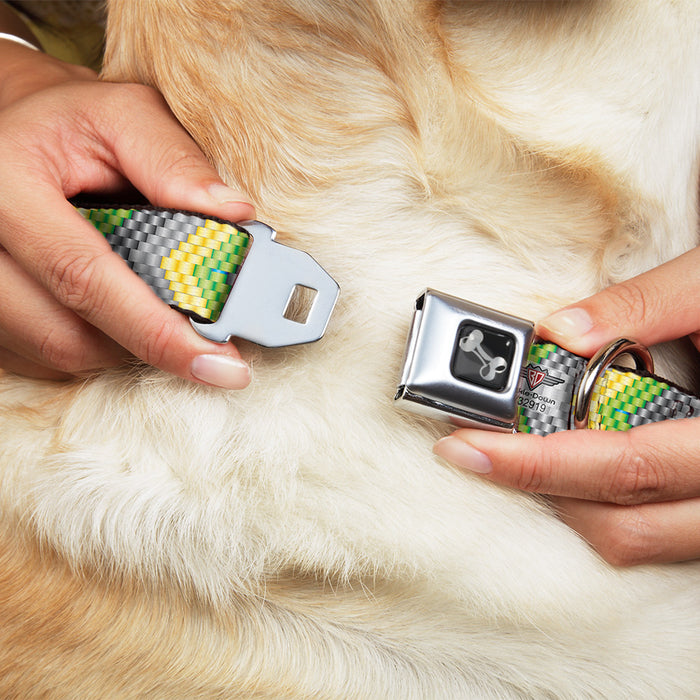 Dog Bone Seatbelt Buckle Collar - Chevron Weave Grays/Yellow/Green Seatbelt Buckle Collars Buckle-Down   