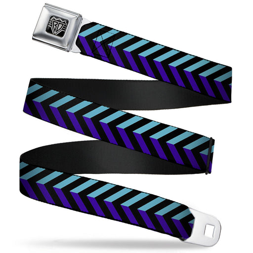 BD Wings Logo CLOSE-UP Full Color Black Silver Seatbelt Belt - Chevron3 Split Turquoise/Purple/Black Webbing Seatbelt Belts Buckle-Down   