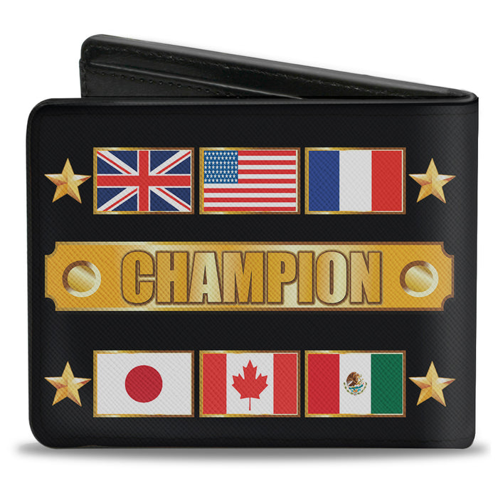 Bi-Fold Wallet - CHAMPION Belt Flags Stars Black Golds Bi-Fold Wallets Buckle-Down   