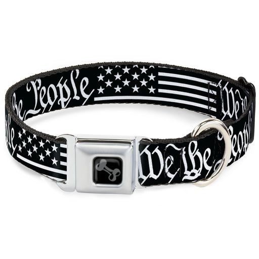 Dog Bone Black/Silver Seatbelt Buckle Collar - Americana Flag/WE THE PEOPLE Black/White Seatbelt Buckle Collars Buckle-Down   