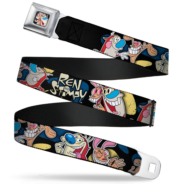 Ren & Stimpy Pose Full Color Black Seatbelt Belt - REN & STIMPY Poses Black/Blue/Yellow Webbing Seatbelt Belts Nickelodeon   