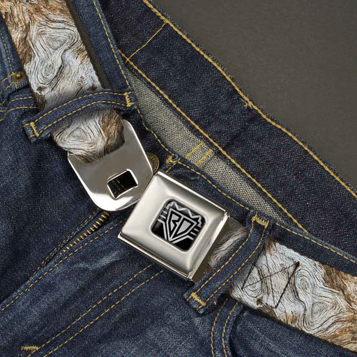 BD Wings Logo CLOSE-UP Full Color Black Silver Seatbelt Belt - Driftwood Grain Webbing Seatbelt Belts Buckle-Down   