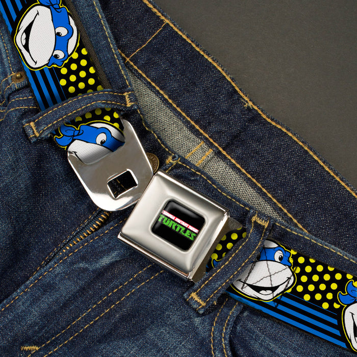 Classic TMNT Logo2 Full Color Seatbelt Belt - Classic TMNT Leonardo Expression Dots/Stripes Black/Yellow/Blue/White Webbing Seatbelt Belts Nickelodeon   