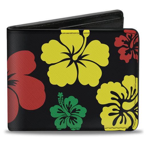 Bi-Fold Wallet - Hibiscus CLOSE-UP Black Green Yellow Red Bi-Fold Wallets Buckle-Down   