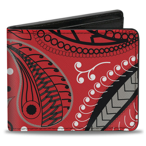 Bi-Fold Wallet - Floral Paisley3 Red Black Gray White Bi-Fold Wallets Buckle-Down   