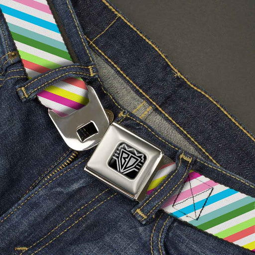 BD Wings Logo CLOSE-UP Full Color Black Silver Seatbelt Belt - Diagonal Stripes White/Multi Color Webbing Seatbelt Belts Buckle-Down   