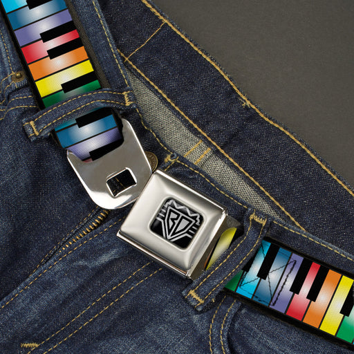 BD Wings Logo CLOSE-UP Full Color Black Silver Seatbelt Belt - Piano Keys Rainbow Webbing Seatbelt Belts Buckle-Down   