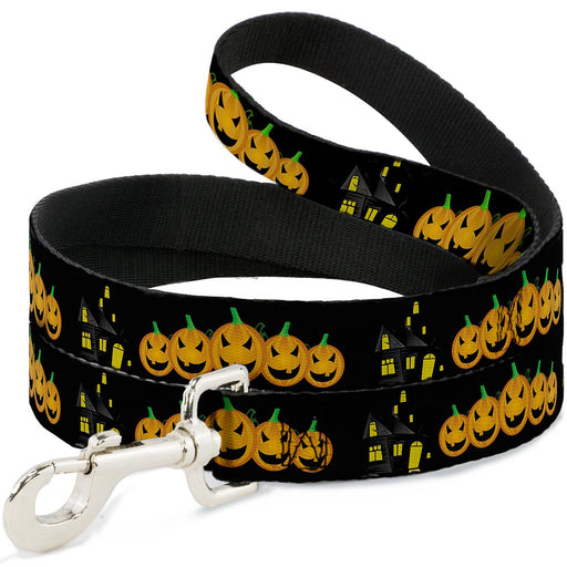 Dog Leash - Jack-o'-Lanterns/Haunted House Black/Yellow Dog Leashes Buckle-Down   