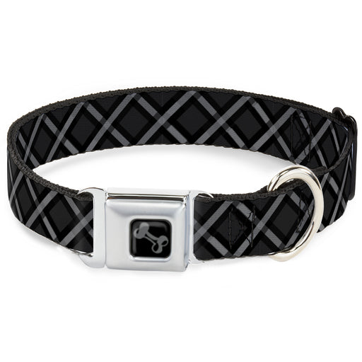 Dog Bone Black/Silver Seatbelt Buckle Collar - Buffalo Plaid X Charcoal/Black/Gray Seatbelt Buckle Collars Buckle-Down   