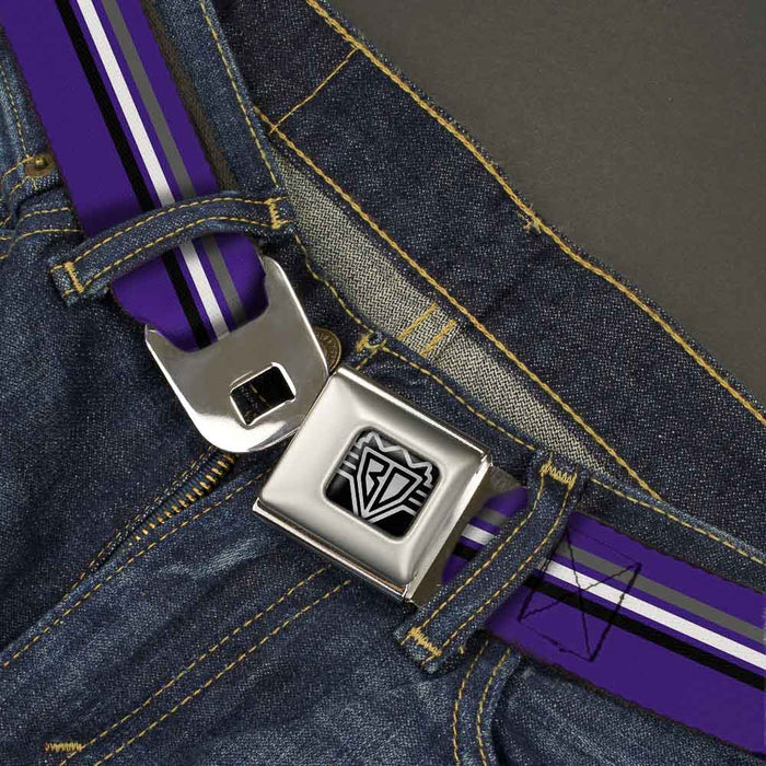 BD Wings Logo CLOSE-UP Full Color Black Silver Seatbelt Belt - Racing Stripes Purple/Gray/White/Black Webbing Seatbelt Belts Buckle-Down   