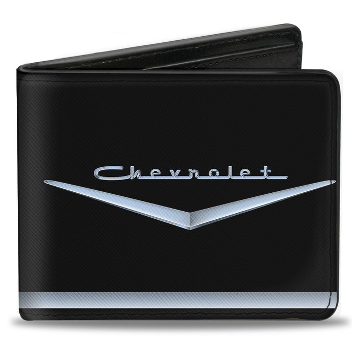 Bi-Fold Wallet - 1955-57 CHEVROLET V Emblem Stripe Black Silver Bi-Fold Wallets GM General Motors   