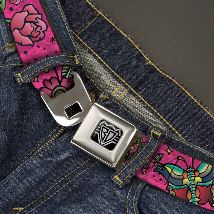 BD Wings Logo CLOSE-UP Full Color Black Silver Seatbelt Belt - Love Kills Pink Webbing Seatbelt Belts Buckle-Down   