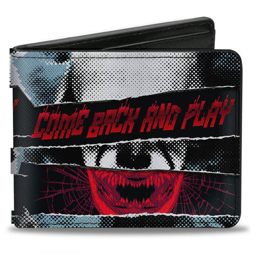 Bi-Fold Wallet - IT Chapter Two Pennywise COME BACK AND PLAY Collage Black White Reds Blues Bi-Fold Wallets Warner Bros. Horror Movies   