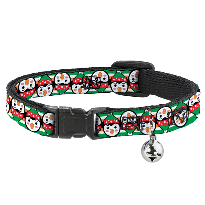 Cat Collar Breakaway - Christmas Penguin Flip Stripe Green White Orange Black Breakaway Cat Collars Buckle-Down   