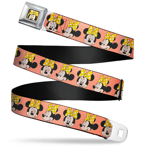 Minnie Mouse w/Bow CLOSE-UP Full Color Yellow/White Seatbelt Belt - Minnie Mouse Yellow Bow Expressions Peach Webbing Seatbelt Belts Disney   