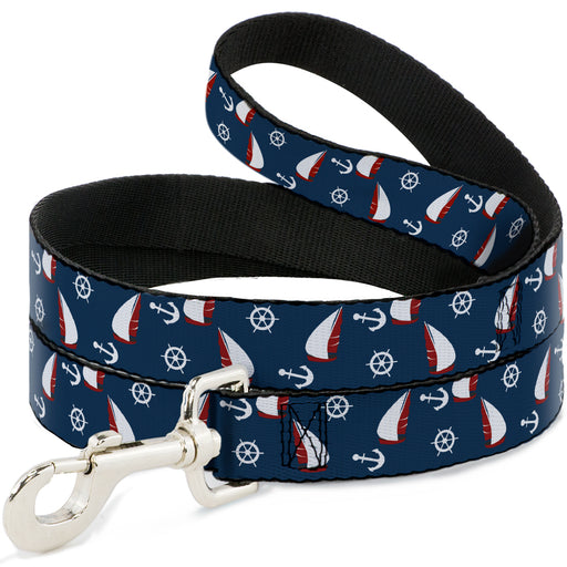 Dog Leash - Sailboat/Anchor/Helm Scattered Navy/White/Red Dog Leashes Buckle-Down   