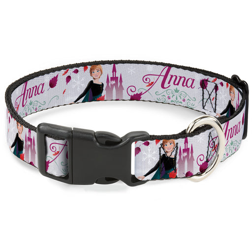 Plastic Clip Collar - Frozen Anna Castle Pose with Flowers and Script Grays/Pinks Plastic Clip Collars Disney   