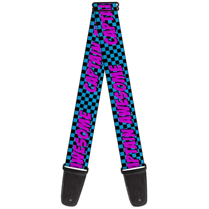 Guitar Strap - CAPTAIN AWESOME Turquoise Checker Fuchsia Guitar Straps Buckle-Down   