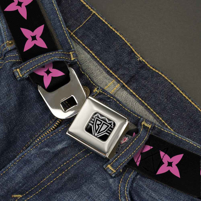 BD Wings Logo CLOSE-UP Full Color Black Silver Seatbelt Belt - Ninja Star Black/Pink Webbing Seatbelt Belts Buckle-Down   
