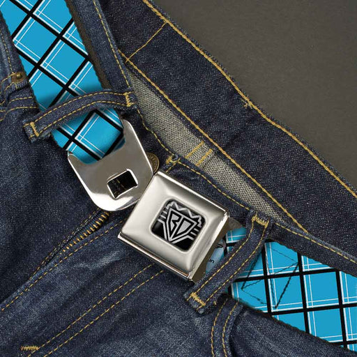 BD Wings Logo CLOSE-UP Full Color Black Silver Seatbelt Belt - Wire Grid Baby Blue Black/White Webbing Seatbelt Belts Buckle-Down   