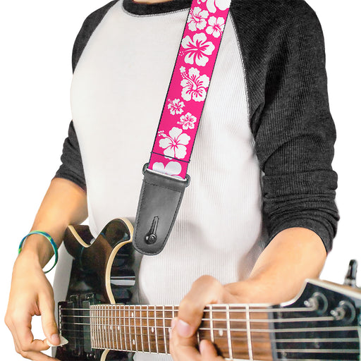 Guitar Strap - Hibiscus Neon Pink White Guitar Straps Buckle-Down   