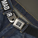 BD Wings Logo CLOSE-UP Full Color Black Silver Seatbelt Belt - U MAD BRO? Weathered Black/White Webbing Seatbelt Belts Buckle-Down   