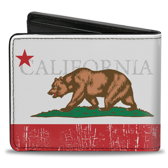 Bi-Fold Wallet - CALIFORNIA Bear Star Crackle Stripe White Gray Red Bi-Fold Wallets Buckle-Down   