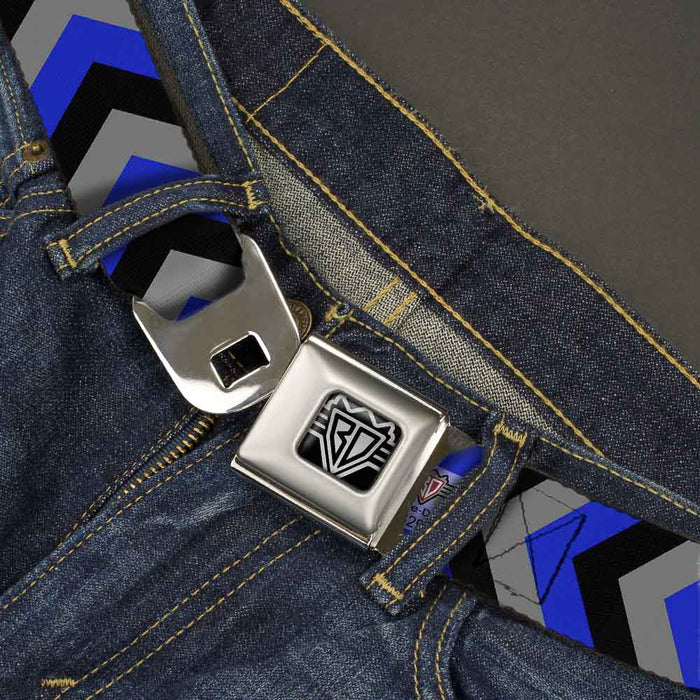 BD Wings Logo CLOSE-UP Full Color Black Silver Seatbelt Belt - Chevron Blue/Black/Gray Webbing Seatbelt Belts Buckle-Down   