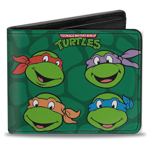 Bi-Fold Wallet - Classic TEENAGE MUTANT NINJA TURTLES Group Faces + Pose Turtle Shell Black Green Bi-Fold Wallets Nickelodeon   