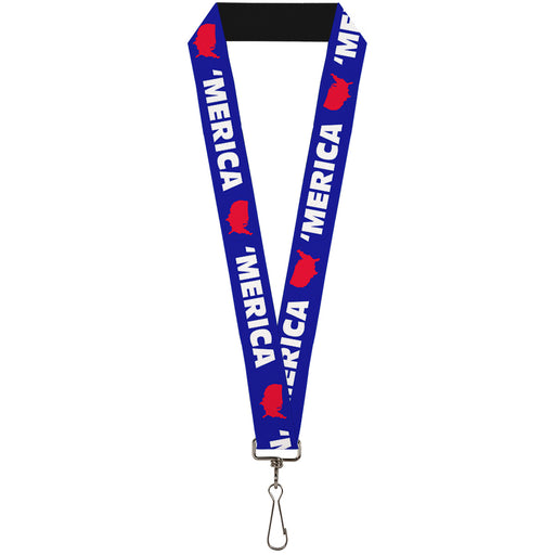 Lanyard - 1.0" - MERICA USA Silhouette Blue White Red Lanyards Buckle-Down   