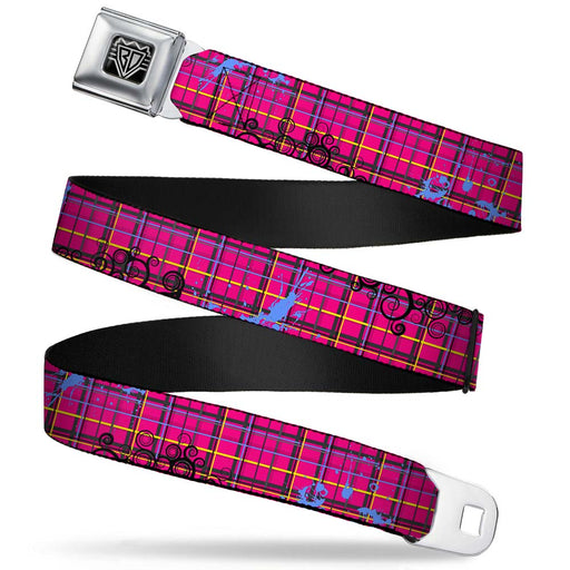 BD Wings Logo CLOSE-UP Full Color Black Silver Seatbelt Belt - Plaid Curls Pink/Black/Yellow/Blue Webbing Seatbelt Belts Buckle-Down   