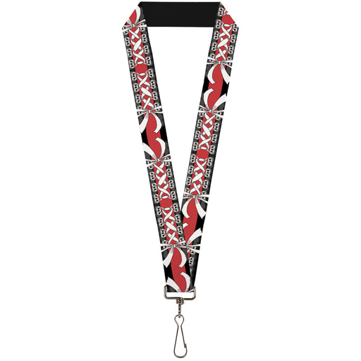 Lanyard - 1.0" - Corset Lace Up w Bow Black Red Lanyards Buckle-Down   