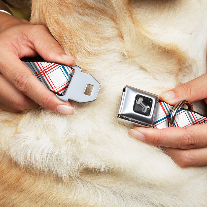 Dog Bone Seatbelt Buckle Collar - Plaid X White/Red/Turquoise/Gray Seatbelt Buckle Collars Buckle-Down   