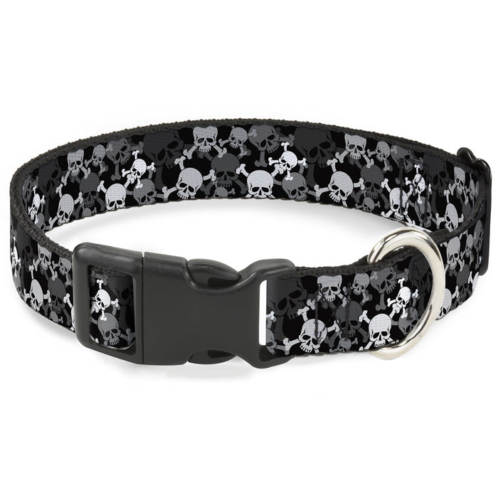 Plastic Clip Collar - Top Skulls Stacked Black/Gray/White Plastic Clip Collars Buckle-Down   