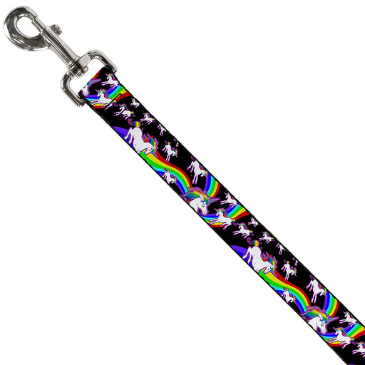 Dog Leash - Unicorns/Rainbow Swirl Black Dog Leashes Buckle-Down   