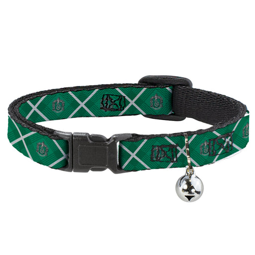 Cat Collar Breakaway with Bell - Harry Potter Slytherin Crest Plaid Greens/Gray Breakaway Cat Collars The Wizarding World of Harry Potter   
