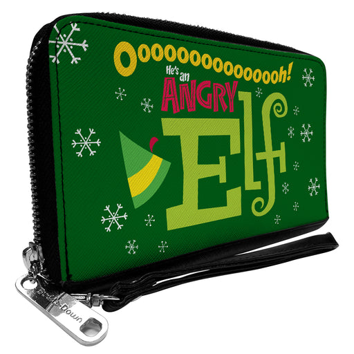 Women's PU Zip Around Wallet Rectangle - Elf OH HE'S AN ANGRY ELF Quote Greens Yellow Red Clutch Zip Around Wallets Warner Bros. Holiday Movies   