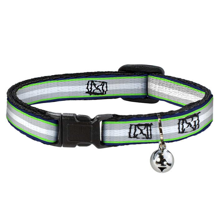 Cat Collar Breakaway - Stripes Navy Neon Green Silver White Breakaway Cat Collars Buckle-Down   