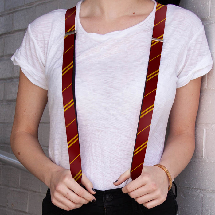 Suspenders - 1.0" - GRYFFINDOR Crest Stripe Burgundy Gold Suspenders The Wizarding World of Harry Potter   