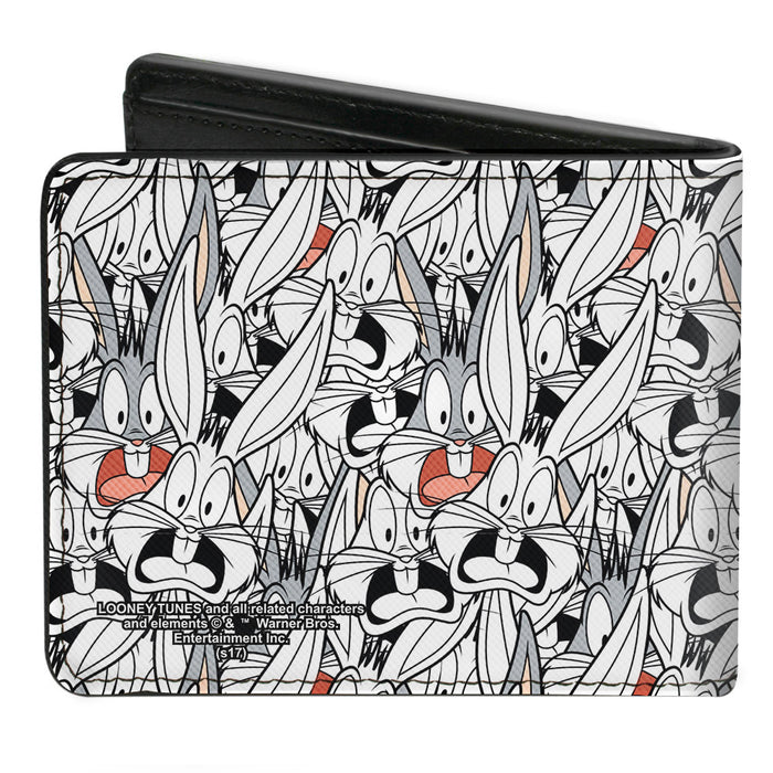 Bi-Fold Wallet - Bugs Bunny Expressions Stacked White Black Gray Bi-Fold Wallets Looney Tunes   
