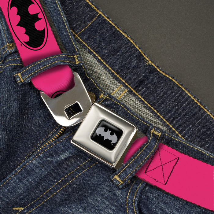 Batman Black Silver Seatbelt Belt - Bat Signal-3 Fuchsia/Black/Fuchsia Webbing Seatbelt Belts DC Comics   