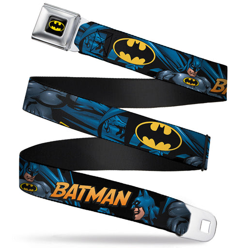 Batman Full Color Black Yellow Seatbelt Belt - BATMAN Action Poses/Bat Signal Black Webbing Seatbelt Belts DC Comics   