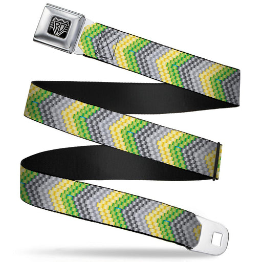 BD Wings Logo CLOSE-UP Full Color Black Silver Seatbelt Belt - Chevron Weave Grays/Yellow/Green Webbing Seatbelt Belts Buckle-Down   