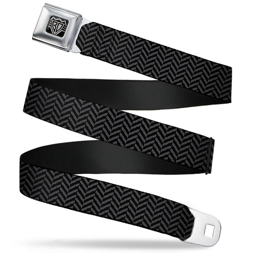 BD Wings Logo CLOSE-UP Full Color Black Silver Seatbelt Belt - Herringbone Jagged Black/Gray Webbing Seatbelt Belts Buckle-Down   
