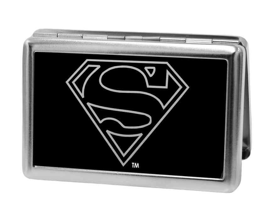 Business Card Holder - LARGE - Superman Logo Outline Reverse Brushed Metal ID Cases DC Comics   