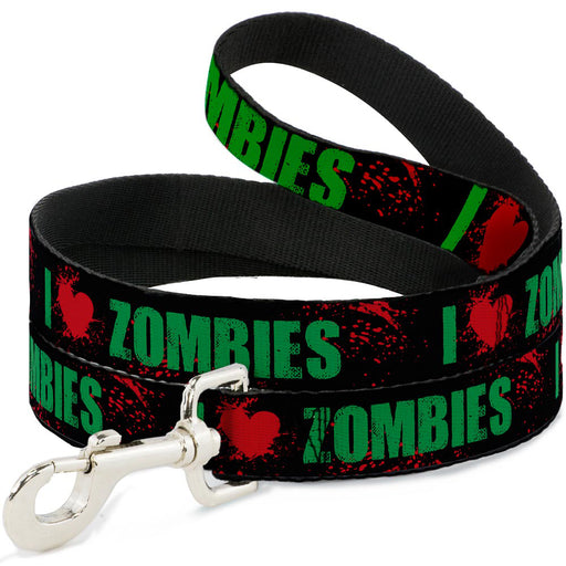 Dog Leash - I "HEART" ZOMBIES Black/Green/Red Splatter Dog Leashes Buckle-Down   