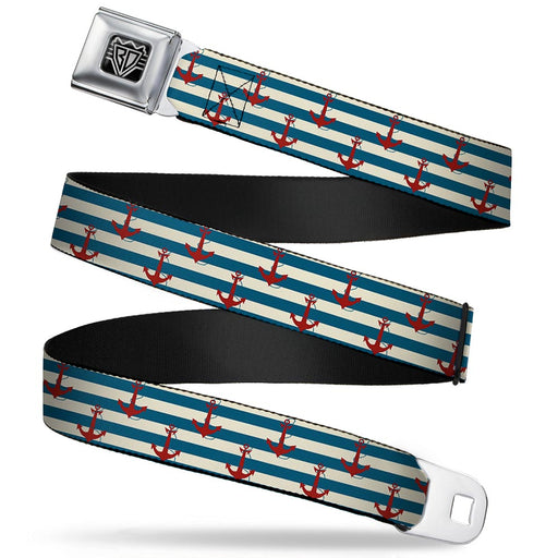 BD Wings Logo CLOSE-UP Full Color Black Silver Seatbelt Belt - Anchors w/Stripes White/Blue/Red Webbing Seatbelt Belts Buckle-Down   