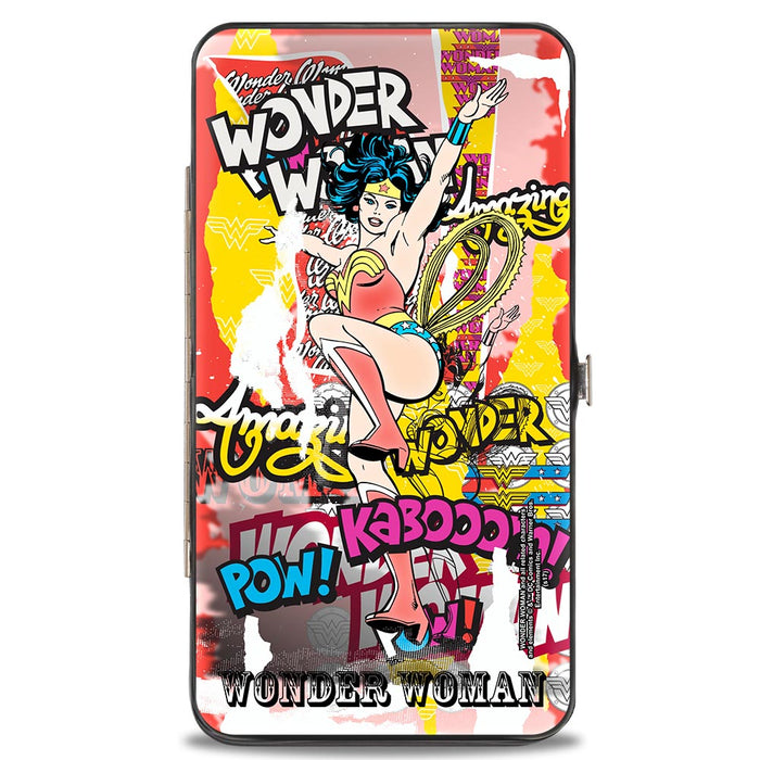 Hinged Wallet - Classic Wonder Woman Action Pose Verbiage Pop Art Collage Hinged Wallets DC Comics   